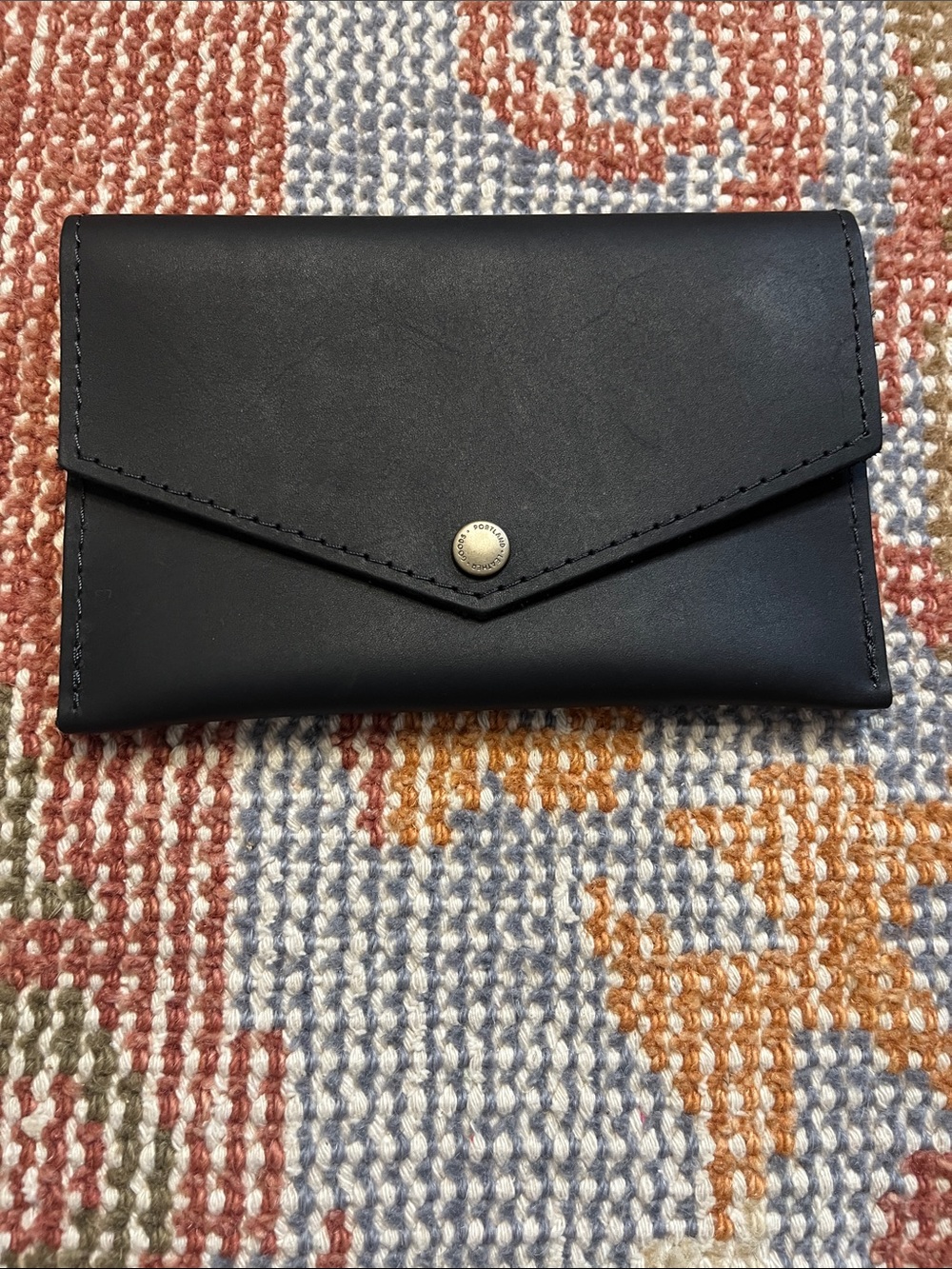 Portland Leather Goods Black Nubuck Leather Envelope Wallet Card Holder EUC